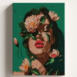 Sayılarla Boyama Tuval Hobi Seti YEŞİL ÇİÇEK KADIN Temalı Fırça ve Boya Dahil Set (Çıtalı) 40x50 CM Kendin Yap Sayılarla Tuval Boya Kiti (KASNAKLI)