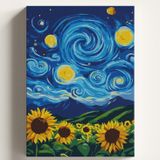 Sayılarla Boyama Tuval Hobi Seti YILDIZLI GECE AYÇİÇEĞİ Temalı Fırça ve Boya Dahil Set (Çıtalı) 50X70 CM Kendin Yap Sayılarla Tuval Boya Kiti (KASNAKLI)