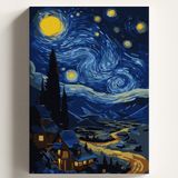 Sayılarla Boyama Tuval Hobi Seti Yıldızlı Gece Köy Temalı Fırça ve Boya Dahil Set (Çıtalı) 50X70 cm Kendin Yap Sayılarla Tuval Boya Kiti (Kasnaklı) - 41 Delft Blue