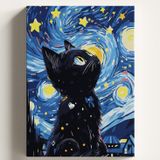 Sayılarla Boyama Tuval Hobi Seti, YILDIZLI KEDİ Temalı Fırça ve Boya Dahil Set (Çıtalı) 40x50 CM, Kendin Yap Sayılarla Tuval Boya Kiti (KASNAKLI)