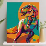 Sayılarla Boyama Tuval Seti Fırça Boya Dahil (Çıtalı) 40X50 cm - Dinozor - Çok Renkli