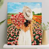 Sayılarla Boyama Tuval Seti Fırça Boya Dahil (Çıtalı) 40x50 CM - Lale
