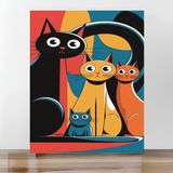 Sayılarla Boyama Tuval Seti Fırça Boya Dahil (Çıtalı) 40X50 cm - Şaşkın Kediler - 40 x 50