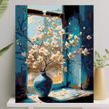 Sayılarla Boyama Tuval Seti Fırça Boya Dahil Çıtaya Gerili 40X50 cm - Camdaki Vazo - 41 Delft Blue