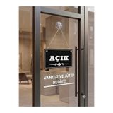 SAYILI COLLECTION Ahşap Kapı Tabelası Açık Kapalı Çift Yönlü Mağaza Dükkan Ofis Açık Kapalı Yazısı, Uyarısı (25x15 cm)