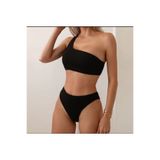 sayina Asimetrik Siyah Tek Omuz Havuz-Deniz Bikini Takımı