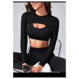sayina Kadın Tek Parça Siyah Uzun Kollu Dekolteli Crop Sporcu Üst Bolero