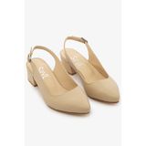 SAYL Bej Hakiki Deri Kadın Slingback Arkası Açık Topuklu Ayakkabı