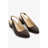 SAYL Kahve Hakiki Deri Kadın Slingback Arkası Açık Topuklu Ayakkabı