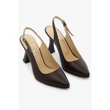 SAYL Kahve Hakiki Deri Kadın Slingback Stiletto İnce Topuklu Ayakkabı