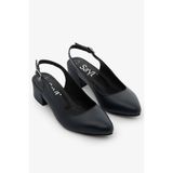 SAYL Lacivert Hakiki Deri Kadın Slingback Arkası Açık Topuklu Ayakkabı