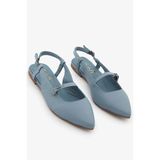 SAYL Mavi Hakiki Deri Kadın Babet Slingback Ayakkabı