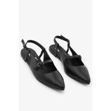 SAYL Siyah Hakiki Deri Kadın Babet Slingback Ayakkabı