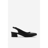 SAYL Siyah Hakiki Deri Kadın Slingback Arkası Açık Topuklu Ayakkabı