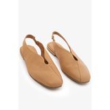 SAYL Taba Hakiki Deri Bileği Lastikli Slingback Kadın Babet Ayakkabı