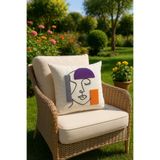 SAYMİNE Kırlent Işleme Punch (Panç) Hediyelik Süs El Yapımı El Emeği Punch Işi Panç Dekoratif Yastık Kılıf BEJ 43 x 43
