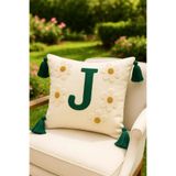 SAYMİNE Punch kırlent Kılıfım Harf Model J Harfi KREM33 43 x 43