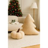 SAYMİNE TEDDY DEKORATİF BALKABAĞI VE ÇAMAĞACI YASTIK VE İÇ DOLGULU KIRLENT (Krem ve Krem) - Krem ve Krem 35 x 35
