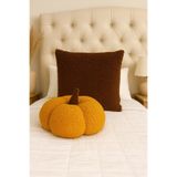 SAYMİNE TEDDY DEKORATİF BALKABAĞI YASTIK VE İÇ DOLGULU KIRLENT (Kahve ve Hardal) - Kahve ve Hardal 35 x 35