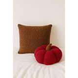 SAYMİNE TEDDY DEKORATİF BALKABAĞI YASTIK VE İÇ DOLGULU KIRLENT (Kahve ve Kırmızı) - Kahve ve Kırmızı 35 x 35