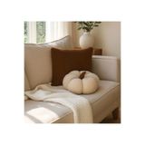 SAYMİNE TEDDY DEKORATİF BALKABAĞI YASTIK VE İÇ DOLGULU KIRLENT (Kahve ve Krem) - Kahve ve Krem 35 x 35