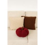 SAYMİNE TEDDY DEKORATİF BALKABAĞI YASTIK VE İÇ DOLGULU KIRLENT (Krem Kahve ve Kırmızı) - Krem Kahve ve Kırmızı 35 x 35