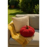 SAYMİNE TEDDY DEKORATİF BALKABAĞI YASTIK VE İÇ DOLGULU KIRLENT (Krem ve Kırmızı - Krem ve Kırmızı 35 x 35