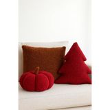 SAYMİNE TEDDY DEKORATİF YASTIK VE ÇAM AĞACI İÇ DOLGULU KIRLENT 3 LÜ KOMBİN kahve kırmızı ve kırmızı 35 x 35