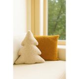 SAYMİNE TEDDY DEKORATİF YASTIK VE ÇAM AĞACI İÇ DOLGULU KIRLENT (Hardal ve Krem) - Hardal ve Krem 35 x 35