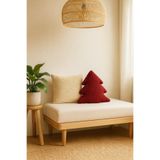 SAYMİNE TEDDY DEKORATİF YASTIK VE ÇAM AĞACI İÇ DOLGULU KIRLENT (Krem ve Kırmızı) - Krem Kırmızı 35 x 35