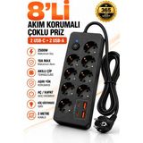 Saymond Pro Akım Korumalı Topraklı 10'lu Çoklu Priz 2 Usb-C 2 Usb-A Çıkışlı 2500W Anahtarlı Uzatma Prizi - Siyah
