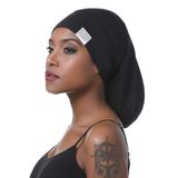 SAYMRE Saten Astarlı Bonnet İpeksi Saç Sargısı Büyük Uyku Şapkası - Ayarlanabilir Bere Gevşek Şapkalar Kadınlar için Boneler Kıvırcık Uzun Saç, Siyah, XXL