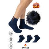 Saysez 3 Çift Termal Erkek Kışlık Patik Yarım Konç Havlu Kalın Çorap Dikişsiz Lacivert Renk Premium Pamuk - 40 - 45