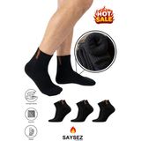 Saysez 3 Çift Termal Erkek Kışlık Patik Yarım Konç Havlu Kalın Çorap Dikişsiz Siyah Renk Premium Pamuk - 40 - 45