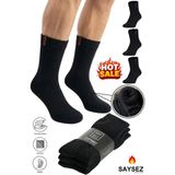 Saysez 3 Çift Termal Erkek Kışlık Soket Havlu Kalın Çorap Dikişsiz Siyah Renk Premium Pamuk - 40 - 45