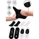 Saysez Bambu Erkek Babet Siyah Beyaz Çorap Dikişsiz Görünmez Kaydırmaz Topuk Silikonlu Premium Spor 4'lü Paket - 40 - 45 - Siyah - Beyaz