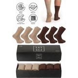 Saysez Bambu Erkek Soket Uzun Düz 3 Kahverengi - 3 Bej Renkli Çorap Dikişsiz Premium Kutulu 6'lı Paket - 40 - 45 - Kahverengi - Bej