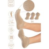 Saysez Bambu Kadın Kaydırmaz Beyaz Taban Silikon Baskı Pilates Yoga Fitness Dans Aktivite Patik Çorabı 3'lü - Bej - 36 - 40