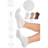 Saysez Bambu Kadın Kaydırmaz Beyaz Taban Silikon Baskı Pilates Yoga Fitness Dans Aktivite Patik Çorabı 3'lü - Beyaz - Kahverengi - Bej - 36 - 40