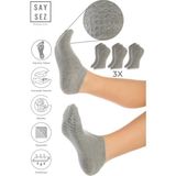 Saysez Bambu Kadın Kaydırmaz Beyaz Taban Silikon Baskı Pilates Yoga Fitness Dans Aktivite Patik Çorabı 3'lü - Gri Melanj - 36 - 40