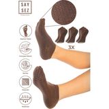 Saysez Bambu Kadın Kaydırmaz Beyaz Taban Silikon Baskı Pilates Yoga Fitness Dans Aktivite Patik Çorabı 3'lü - Kahverengi - 36 - 40