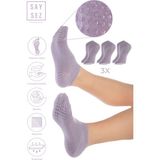 Saysez Bambu Kadın Kaydırmaz Beyaz Taban Silikon Baskı Pilates Yoga Fitness Dans Aktivite Patik Çorabı 3'lü - Lila - 36 - 40