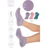 Saysez Bambu Kadın Kaydırmaz Beyaz Taban Silikon Baskı Pilates Yoga Fitness Dans Aktivite Patik Çorabı 3'lü - Pembe - Lila - Su Yeşili - 36 - 40