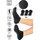 Saysez Bambu Kadın Kaydırmaz Beyaz Taban Silikon Baskı Pilates Yoga Fitness Dans Aktivite Patik Çorabı 3'lü - Siyah - 36 - 40