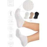 Saysez Bambu Kadın Kaydırmaz Beyaz Taban Silikon Baskı Pilates Yoga Fitness Dans Aktivite Patik Çorabı 3'lü - Siyah - Beyaz - Bej - 36 - 40