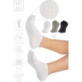 Saysez Bambu Kadın Kaydırmaz Beyaz Taban Silikon Baskı Pilates Yoga Fitness Dans Aktivite Patik Çorabı 3'lü - Siyah - Beyaz - Gri Melanj - 36 - 40