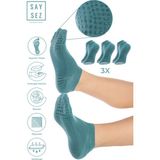 Saysez Bambu Kadın Kaydırmaz Beyaz Taban Silikon Baskı Pilates Yoga Fitness Dans Aktivite Patik Çorabı 3'lü - Su Yeşili - 36 - 40