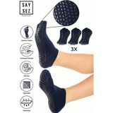 Saysez Bambu Kadın Kaydırmaz Lacivert Taban Silikon Baskı Pilates Yoga Fitness Dans Aktivite Patik Çorabı - 36 - 40