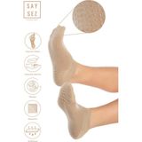 Saysez Bambu Kadın Kaydırmaz Taban Beyaz Silikon Baskı Pilates Yoga Fitness Dans Aktivite Patik Çorabı - Bej - 36 - 40