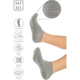 Saysez Bambu Kadın Kaydırmaz Taban Beyaz Silikon Baskı Pilates Yoga Fitness Dans Aktivite Patik Çorabı - Gri Melanj - 36 - 40